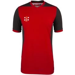 Pro Performance T20 Cricket Shirt Short Sleeve -Sports Equipment Store T20 Short Sleeve Shirt RedBlack 2